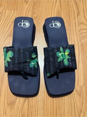 OP Women's Navy Slide Sandals with Green Floral Print